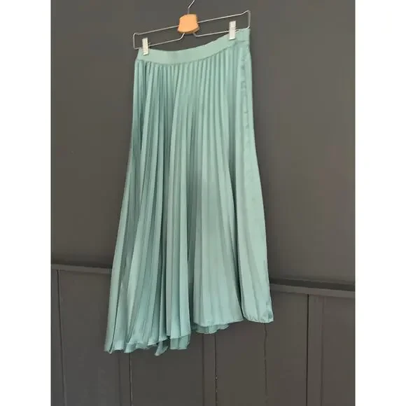 ZARA Pleated Satin Asymmetrical Midi Skirt Size Medium
